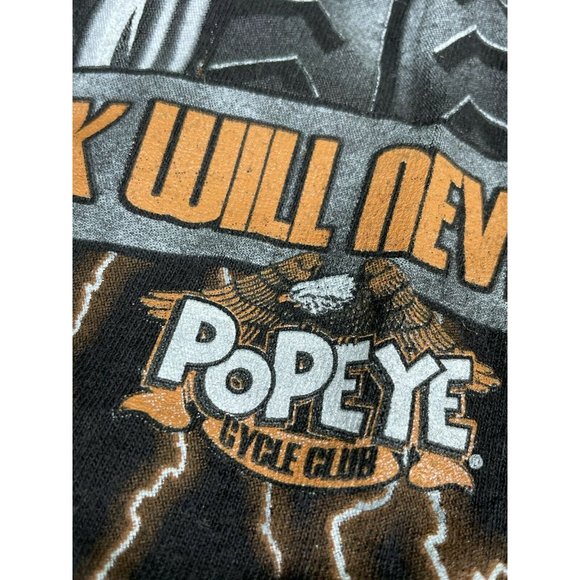VTG ROCK WILL NEVER DIE  POPEYES CYCLE SHIRT - Picture 8 of 8